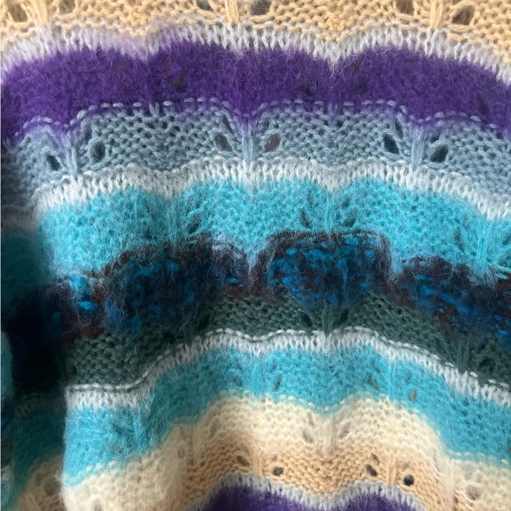 NWT Italy Alpaca Mohair Wool Blend Striped Oversized Crewneck Sweater M FLOOR - Picture 2 of 12